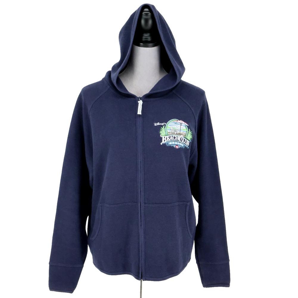 Walt Disney World Sweater Jacket Womens Small Navy Blue Hoodie Beach Resort